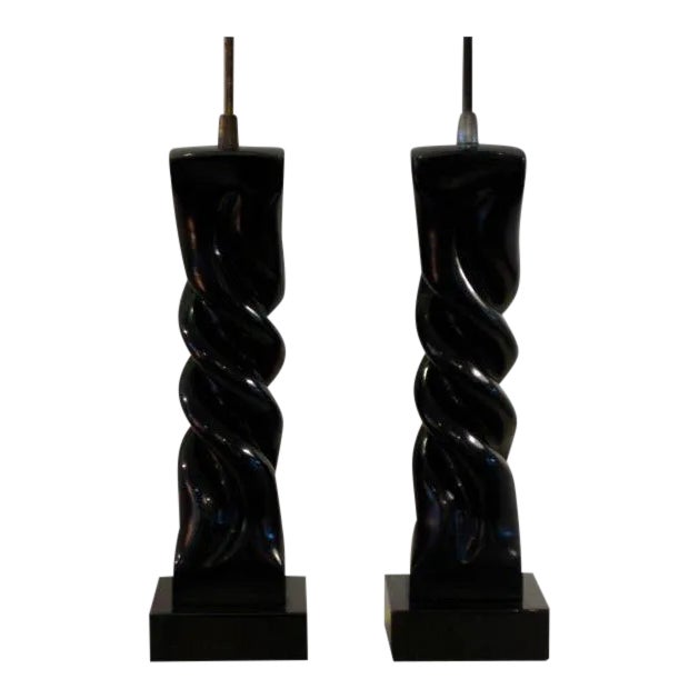 1950s Modern Heifetz in Black Lacquer Table Lamps - a Pair For Sale