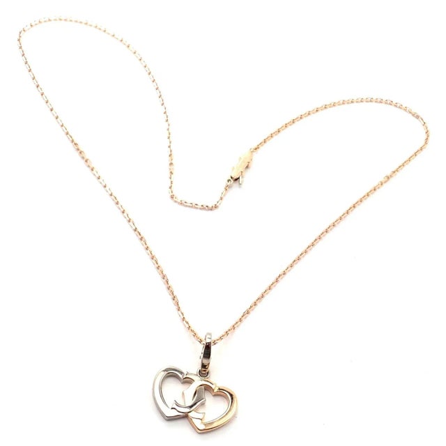Cartier 18K Rose & White Gold Double C Heart Pendant Chain Necklace For Sale - Image 9 of 10