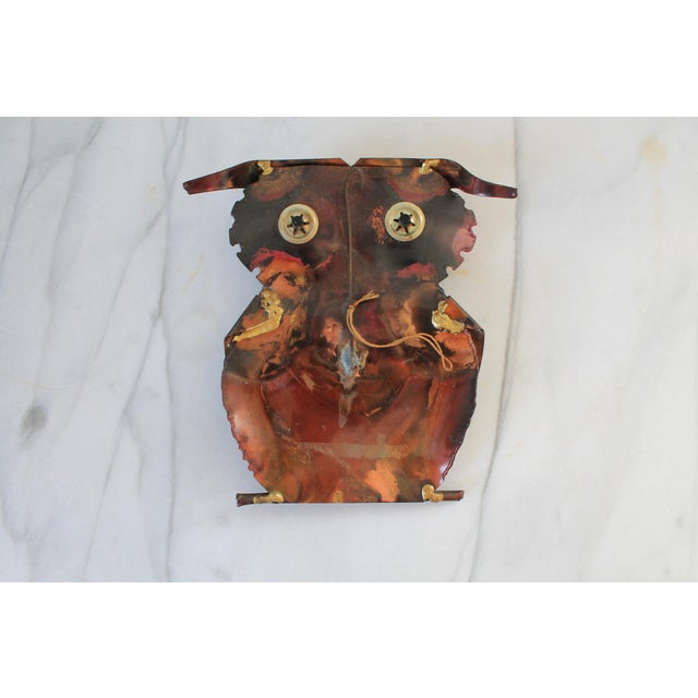 Vintage Brutalist Copper and Brass Owl Wall Hanging For Sale - Image 4 of 6
