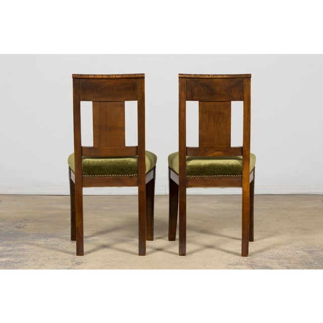 Set of 10 Mid-19th Century French Directoire Walnut Dining Chairs in Olive Green For Sale - Image 18 of 18