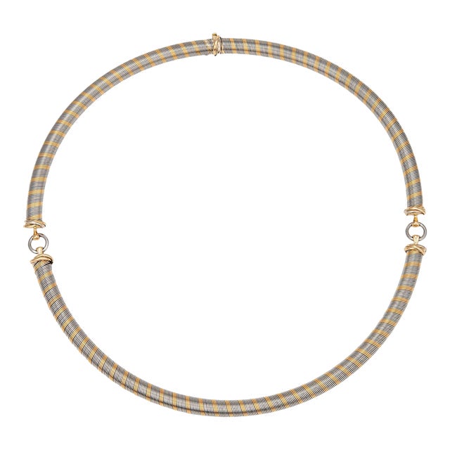 1980s Cartier Choker Necklace Trinity Stainless Steel 18k Yellow Gold Jewelry For Sale