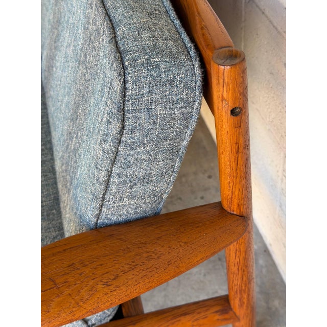 In Style of France and Son Cado Sofa Model 56 Couch Grete Jalk Teak Wood Grey Upholstered Denmark Mid-Century Modern 1960s For Sale - Image 12 of 13