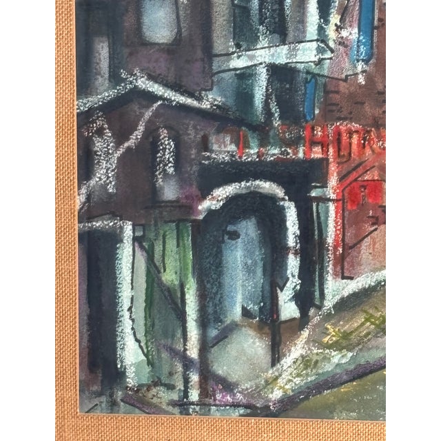 1960s Mid-Century Modernist Cityscape Mixed Media - Framed & Signed For Sale - Image 5 of 18