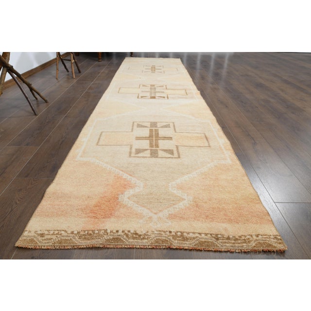 Modern 1970s Vintage Turkish Oushak Handmade Wool Cotton Orange Runner Rug For Sale - Image 3 of 11