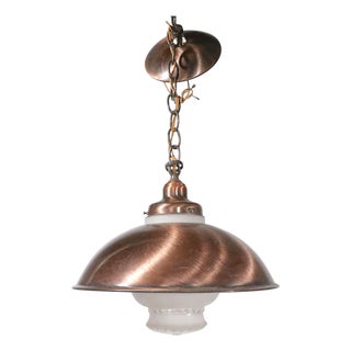 Mid 20th Century Kitchen Chandelier Copper Finish With Glass Shade by the Progressive Mfg.Co. For Sale
