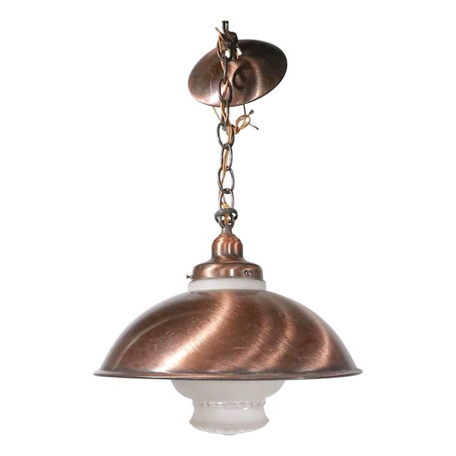 Mid 20th Century Kitchen Chandelier Copper Finish With Glass Shade by the Progressive Mfg.Co. For Sale