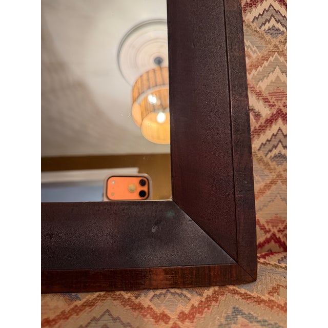 Antique Mahogany Wood Beveled Wall Mirror Two Tone Folk Art Border Ca 1870 For Sale - Image 11 of 11