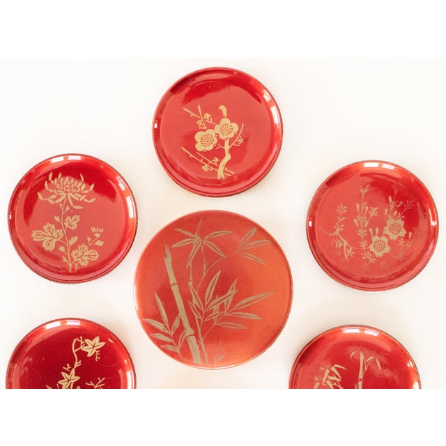 C. 1980s Japanese Lacquered Tray and Set of 6 Coasters in Box - 9 Pieces For Sale - Image 9 of 18