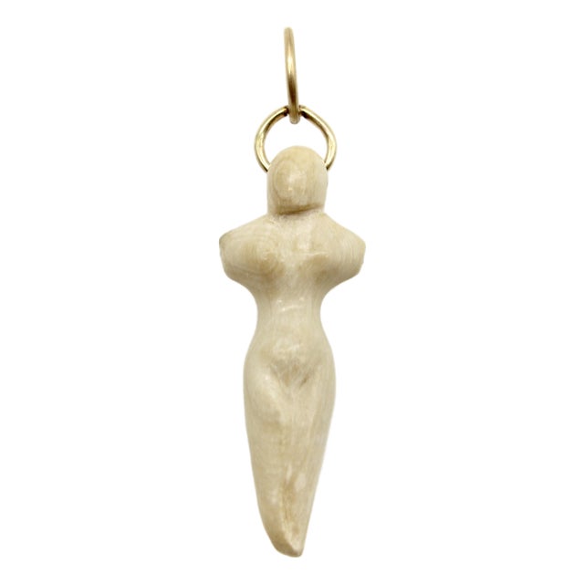 Vintage 14k Gold Fossilized Mammoth Tusk Fertility Idol Pendant For Sale