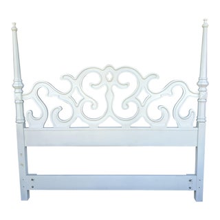 Vintage White Scalloped Scrolled Queen Headboard For Sale