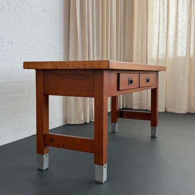1950s Industrial Maple Library Console Work Table For Sale - Image 4 of 12