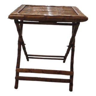 Vintage Faux-Tortoise Bamboo Folding Side Table/Drinks Table For Sale