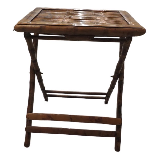 Vintage Faux-Tortoise Bamboo Folding Side Table/Drinks Table For Sale