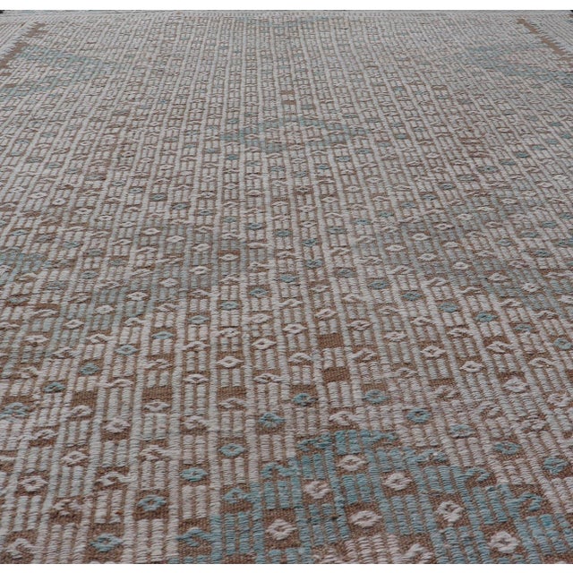 Cream Vintage Turkish Embroidered Flat-Weave Rug With Geometric Design For Sale - Image 8 of 13