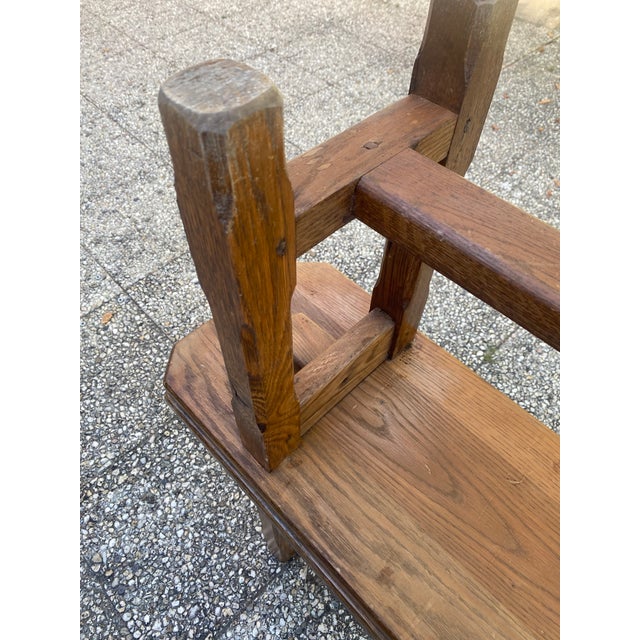 Rustic Oak Farmhouse Bench, 1950s For Sale - Image 9 of 18