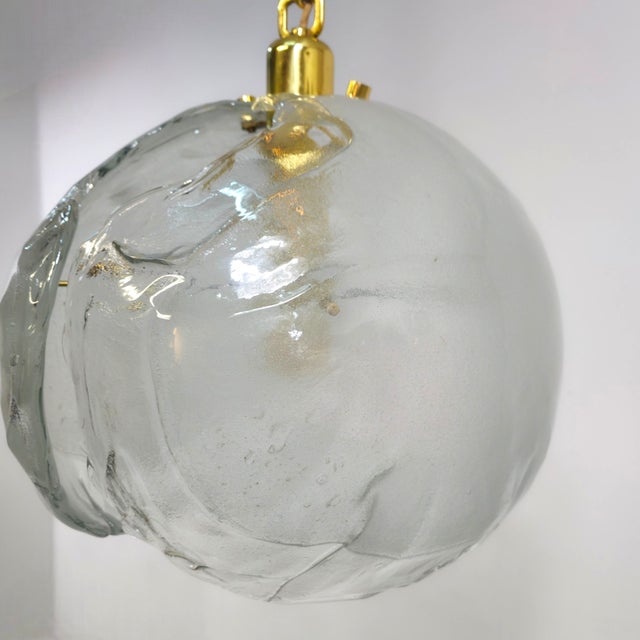 Gold Brutalist Murano Glass Light with Brass Frame from Kaiser Leuchten, 1970s For Sale - Image 8 of 9