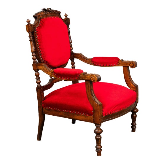 Antique Mahogany Armchair in Red, 1800s For Sale