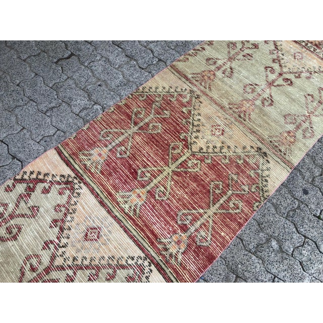 Textile Distressed Vintage Handknotted Hallway Runner Rug For Sale - Image 7 of 11