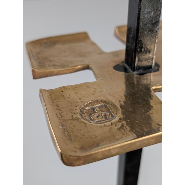 1970s Brutalist Brass and Iron Fireplace Tool Set by David Marshall, 1970s For Sale - Image 5 of 11
