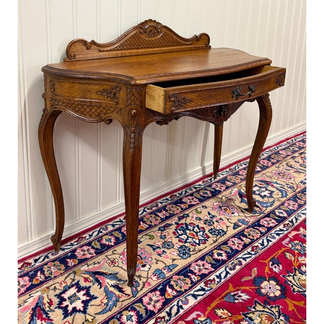 Brown Antique French Oak Louis XV Style Entry Console or Hall Table With Drawer c.1930 For Sale - Image 8 of 18
