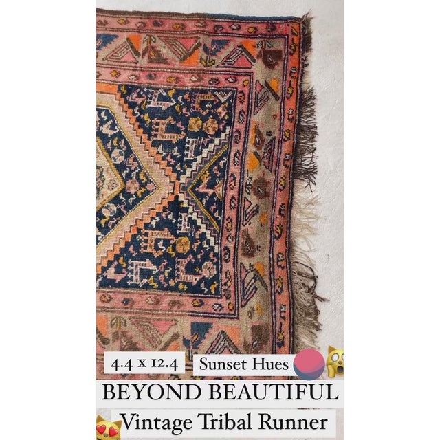 Brown Wide Antique Runner SUNSET COLORS with Family of Sheep & Birds Woven Rug 4.4 x 12.4 For Sale - Image 8 of 16