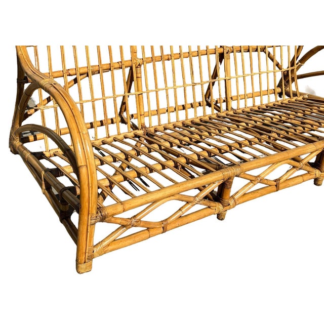 Tan 1930s Restored Art Deco Stick Rattan Three-Seat Transitional Sectional Sofa For Sale - Image 8 of 9