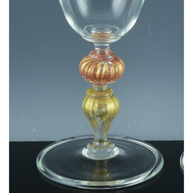 Mid-Century Modern Murano Set of Renaissance-Inspired Art Glass Wine Glasses-Set of Ten For Sale - Image 3 of 7