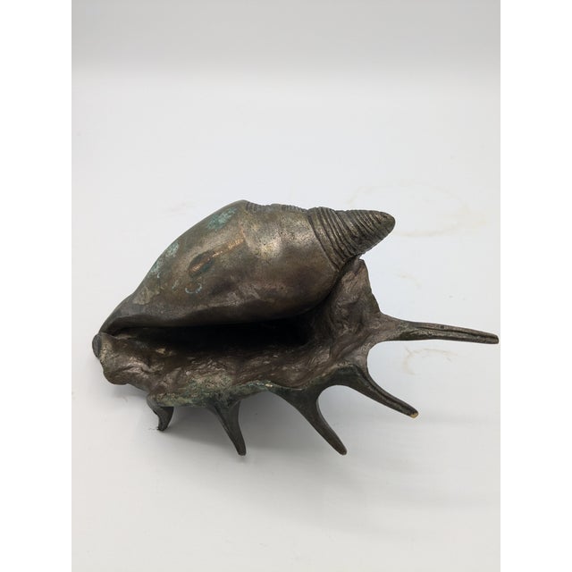 Mid 20th Century Oversized Silver Tone With Patina Conch Shell For Sale - Image 4 of 7
