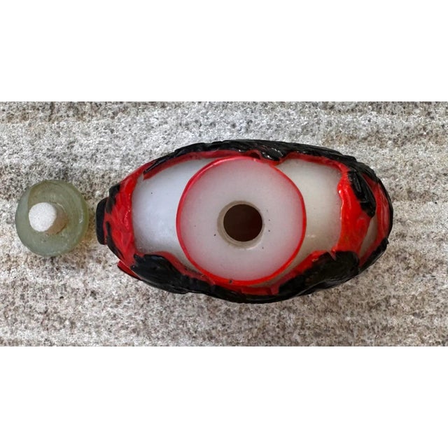 Antique Peking Glass Black Red Double Overlay Dragon Snuff Bottle For Sale - Image 11 of 12