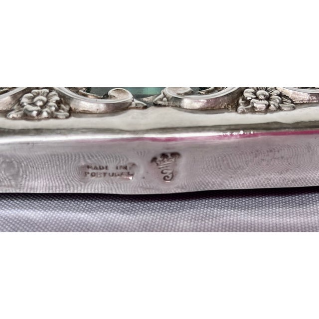 Mid-20th Century Topázio Portuguese Ornate Silver-Plated Beveled Mirror Plateau Tray For Sale - Image 14 of 16