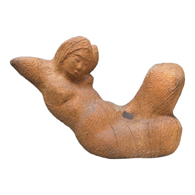Vintage Monumental Hand Carved Folk Art Figurative Reclining Woman Sculpture For Sale