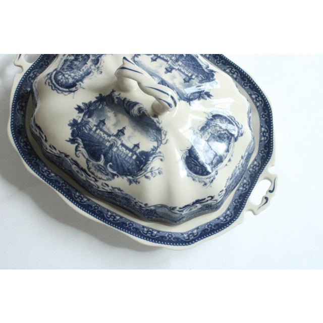 Victorian Victora Ware Flow Blue Style Ironstone Vegetable Dish For Sale - Image 3 of 7
