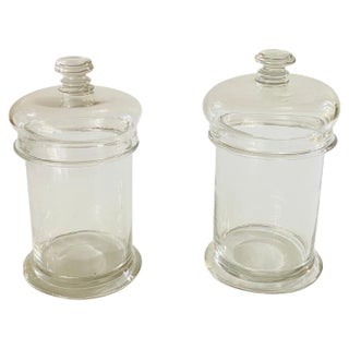 Glass Pots with Lids, France, 1960s, Set of 2 For Sale