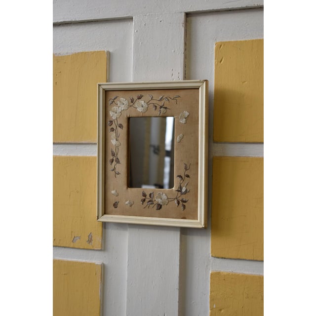 Antique Small-Scale Silk Floral Embroidered Linen Mat Mirror, Circa 1920s-30s For Sale - Image 15 of 15