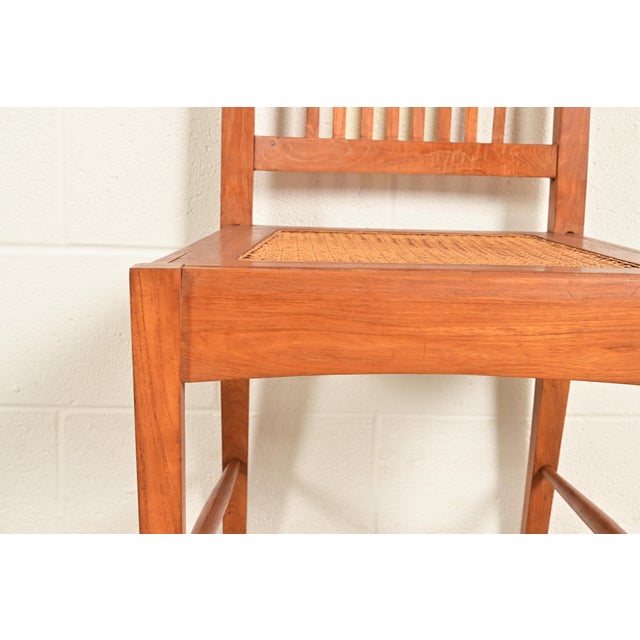 Brown Stickley Style Arts & Crafts Teak and Cane Dining Chairs, Set of Four For Sale - Image 8 of 12