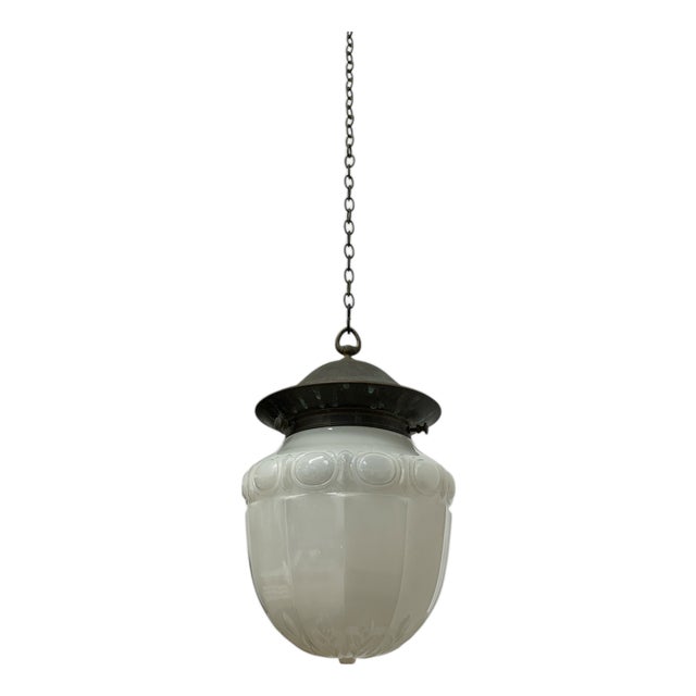 Antique English Opaline Milk Glass Ceiling Pendant Light, 1890s For Sale