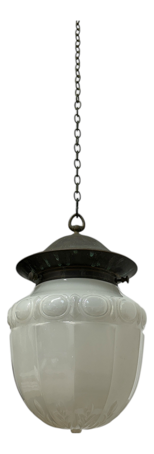 Antique English Opaline Milk Glass Ceiling Pendant Light, 1890s