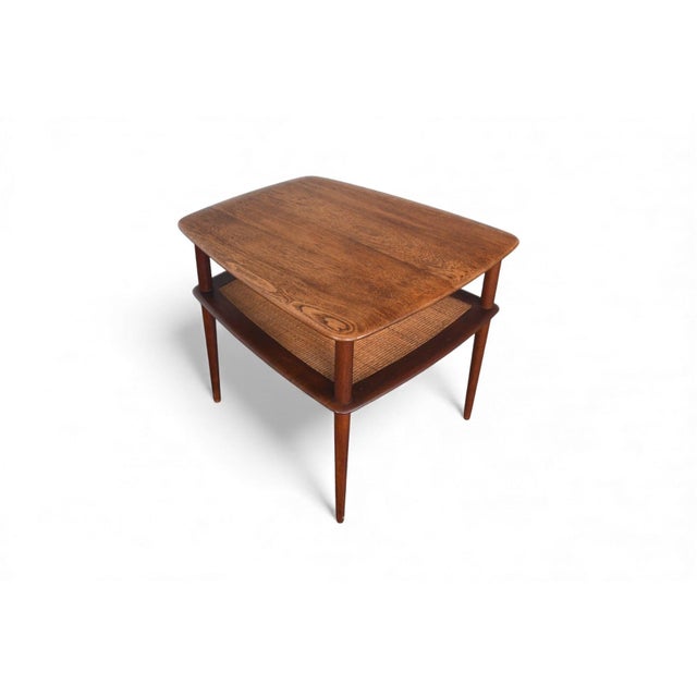 Mid 20th Century Large Peter Hvidt Solid Teak + Cane Side Table For Sale - Image 9 of 12