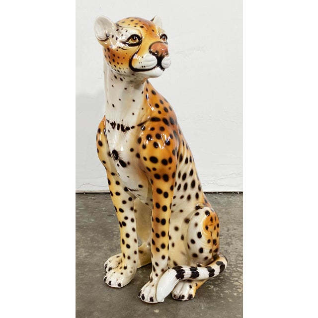 Figurative Vintage Italian Capodimonte Ceramic Cheetah Sculpture For Sale - Image 3 of 10