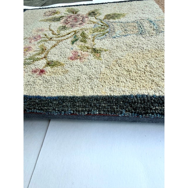 American Floral Hooked Rug Wall Hanging With Roses and Delft-Style Vase, Circa 1930’s For Sale - Image 16 of 18