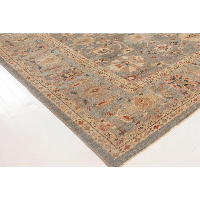 Slate Gray Contemporary Sultanabad-Inspired Beige Carpet "Anthemion" by Doris Leslie Blau For Sale - Image 8 of 10