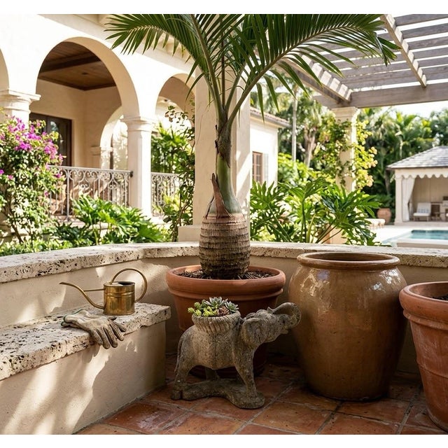Vintage Weathered Cast Stone Elephant Garden Planter For Sale - Image 9 of 12