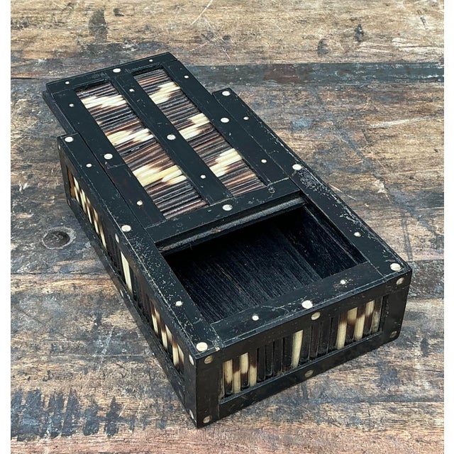 Black Vintage Sliding Door Quill Box For Sale - Image 8 of 12