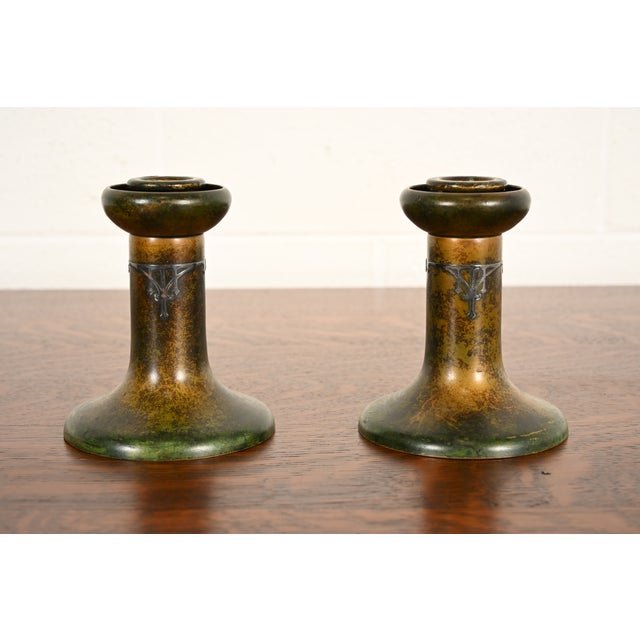 Heintz Arts & Crafts Sterling Silver on Bronze Candlesticks, Pair For Sale - Image 13 of 13