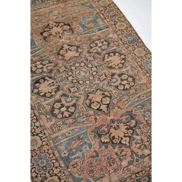 1920-30's Antique Ferahan Sarouk Island Sky Hues Blues, Corals & Espresso Rug 3.3 X 4.8 For Sale - Image 10 of 11