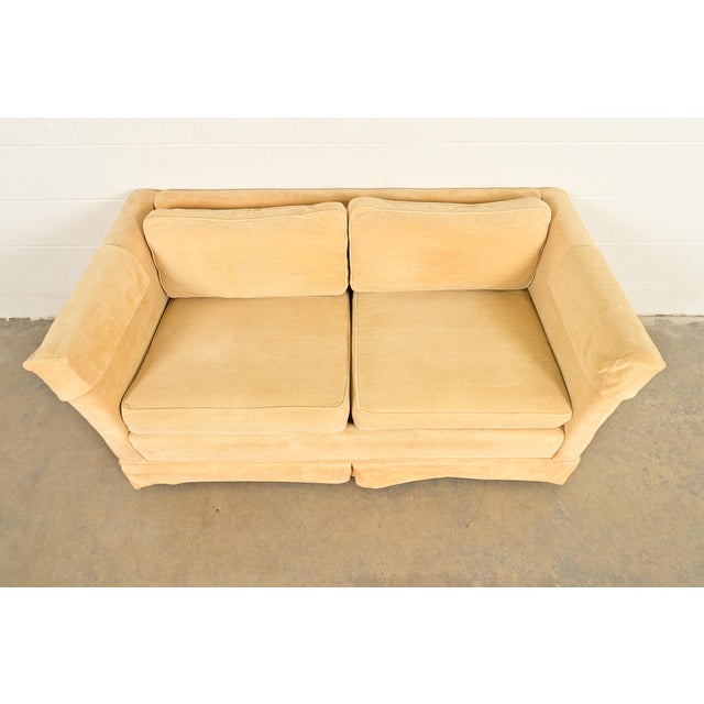 Late 20th Century Baker Furniture Style Modern Mohair Velvet Tuxedo Sofa or Loveseat For Sale - Image 5 of 13