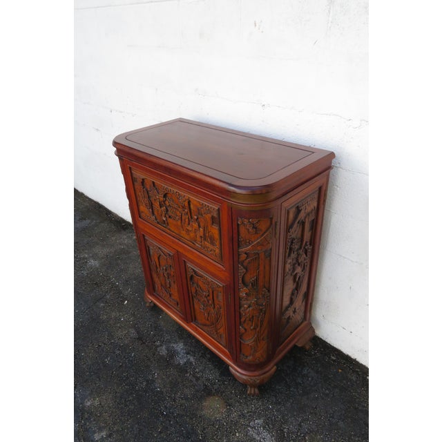 Mid 20th Century Heavy Hand Carved Solid Wood 1960s Oriental Dry Bar Cabinet 6147 For Sale - Image 5 of 18