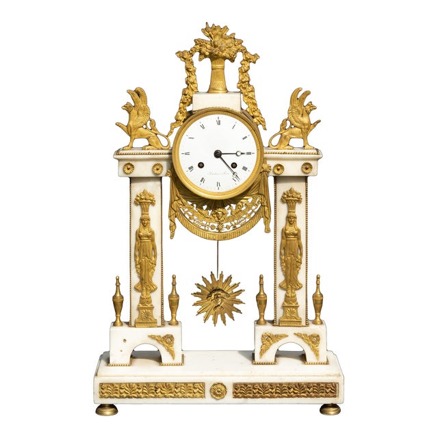 Bronze and Marble Mantel Clock For Sale
