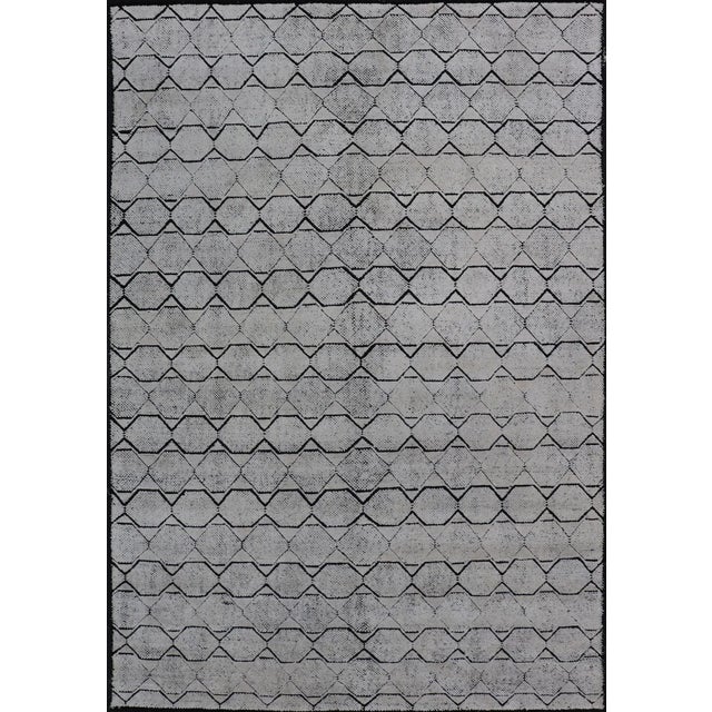 Geometric Area Rug by Keivan Woven Arts, Black and Ivory, Modern 6'1 X 9'2 For Sale - Image 9 of 9