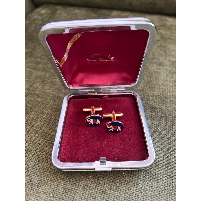 Salvatore Ferragamo Rare Vintage Salvatore Ferragamo Cufflinks Gold Plated & Enamel In Original Case - a pair For Sale - Image 4 of 9